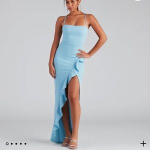 super cute size M baby blue long formal dress WORN ONCE new with tags